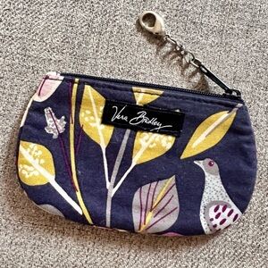 Vera Bradley Floral Nightingale Bird ID Holder Coin Purse Wallet Key Ring